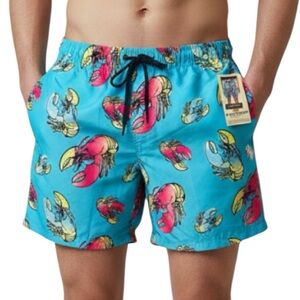 Colorful Lobster Men’s Swim Trunks Fun Print Summer Swimwear Size L           G